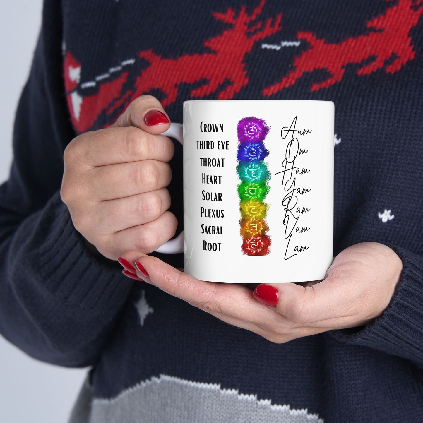 7 Chakra Bija Mantra Ceramic Mug, (11oz)
