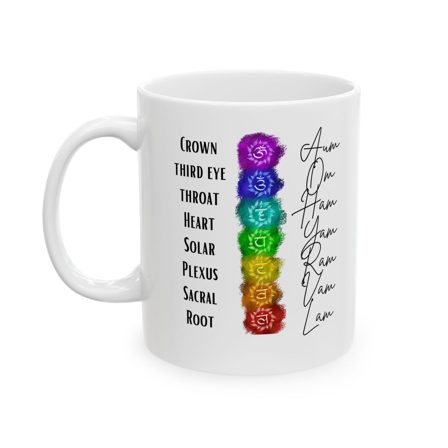 7 Chakra Bija Mantra Ceramic Mug, (11oz)